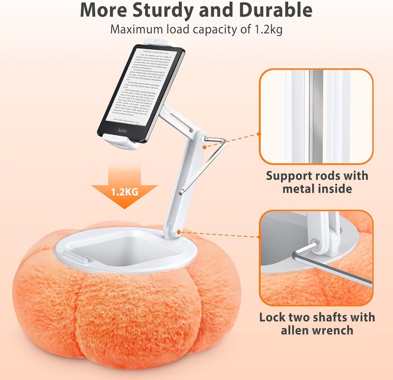 CreaDream Pumpkin Tablet Pillow Stand Holder for Kindle iPad, Adjustable Phone Pillow Stand for Lap Bed with Detachable Snack Bowl, Compatible with 4.7"-13" Tablet, iPad, iPhone, Samsung Tabs, Kindle - Image 2